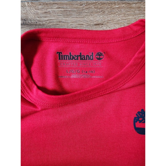 Timberland Graphic Logo Red Long Sleeve Shirt, Size Teen Large 14/16 - Picture 3 of 7